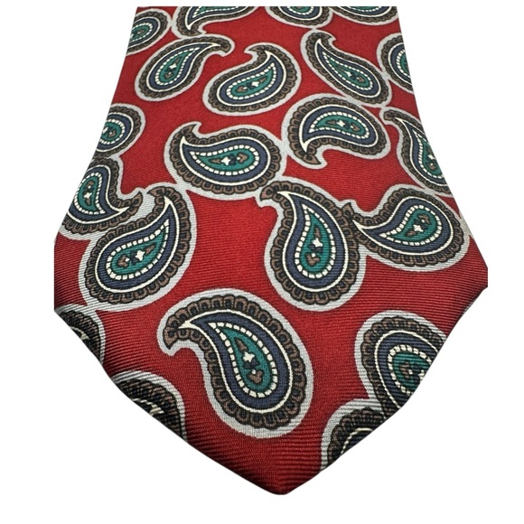 Vintage Boston Traders Silk Paisley Tie Red Teal Classic 90s Style 3.75”X 56” - Picture 8 of 13